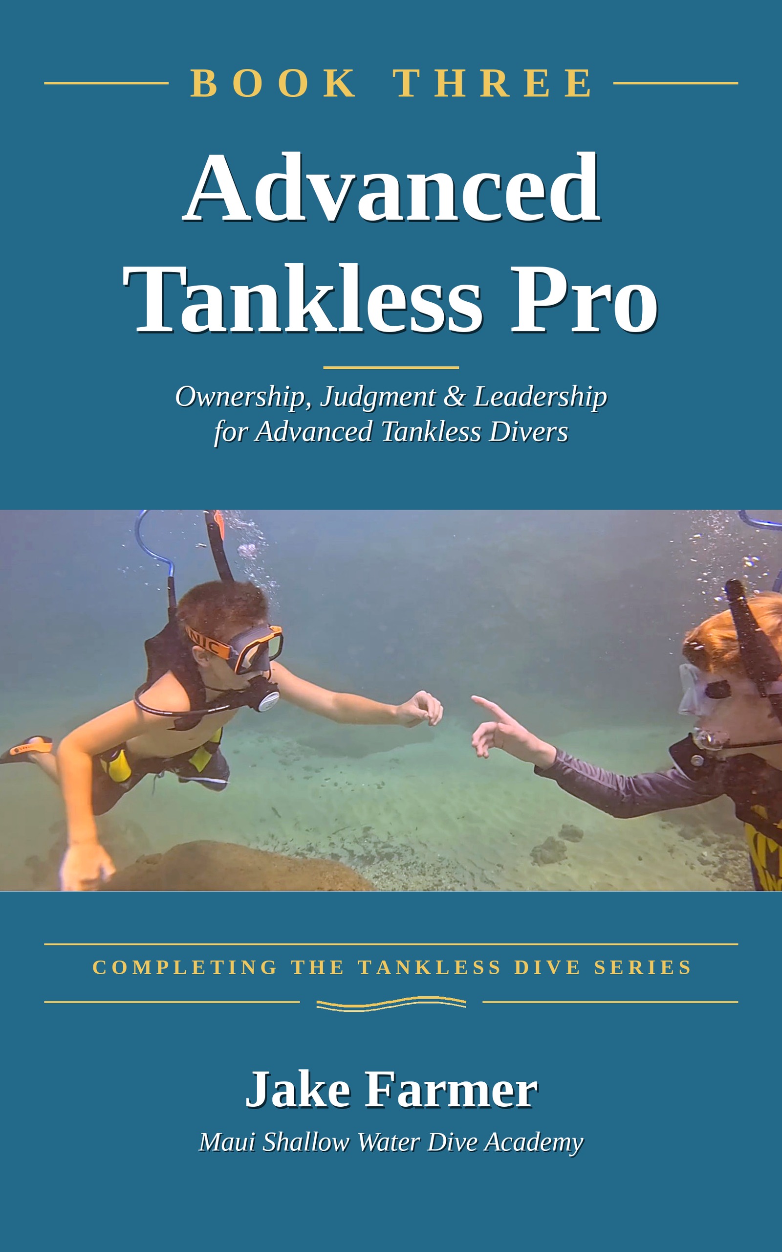 Advanced Tankless Pro book cover — two divers exchanging a hand signal in clear shallow water.